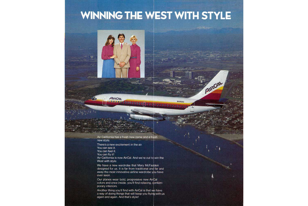 Inside timetable cover, plane and flight attendants - Winning the West with Style