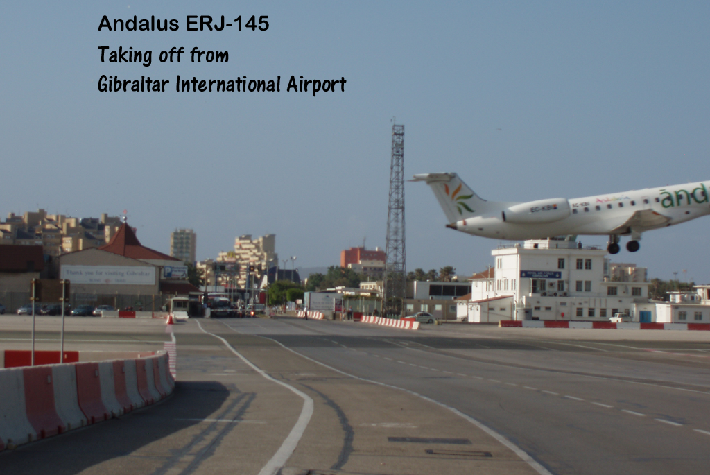 ERJ-145 taking off from Gibraltar International airport