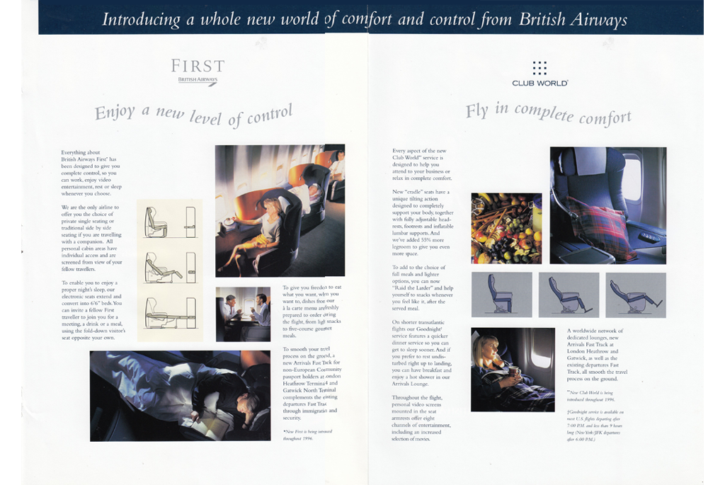 Inside of brochure showing first class amenities.