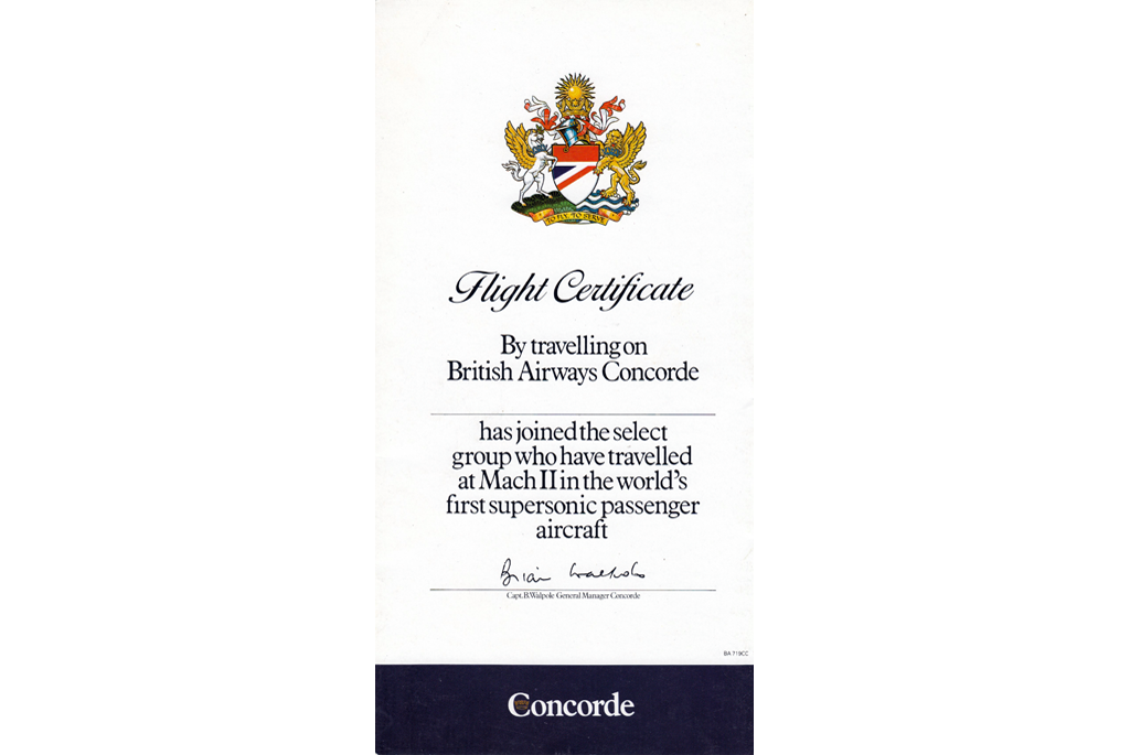 Concorde Flight Certificate