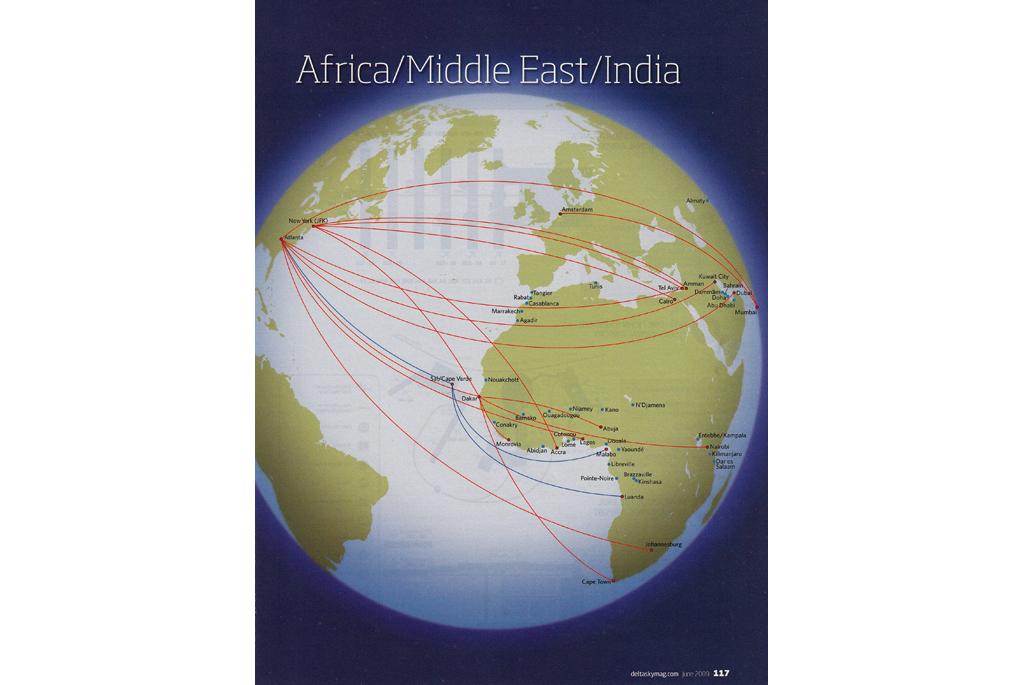Middle East, Africa and India route map