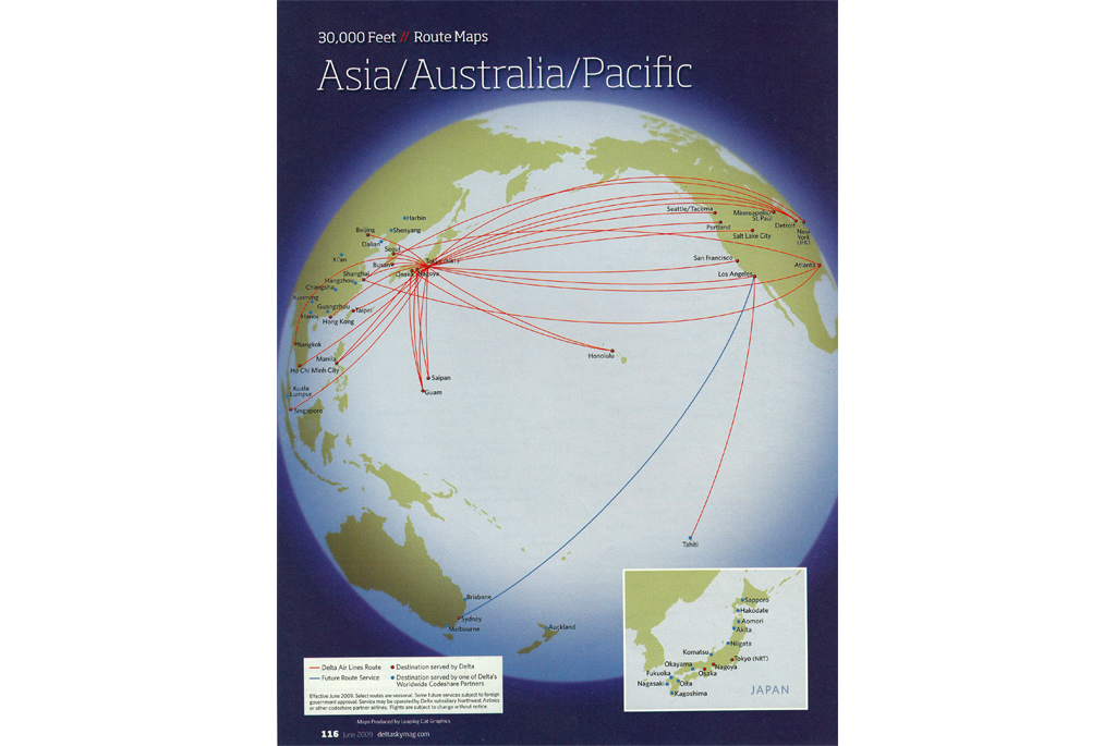Asia, Australia and Pacific route map