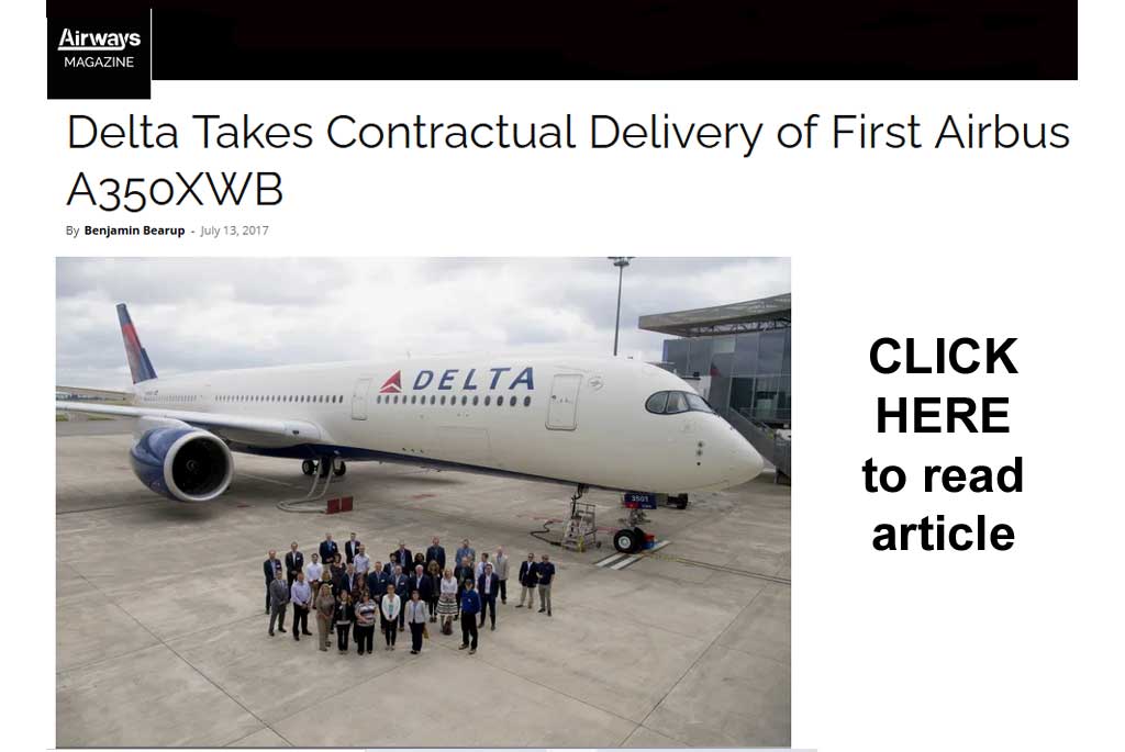 Click here for article Delta takes contractual delivery of first Airbus A350