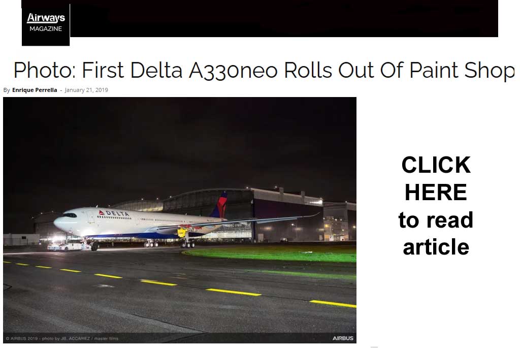 Click here for article - First Delta A330NEO rolls out of Paint Shop