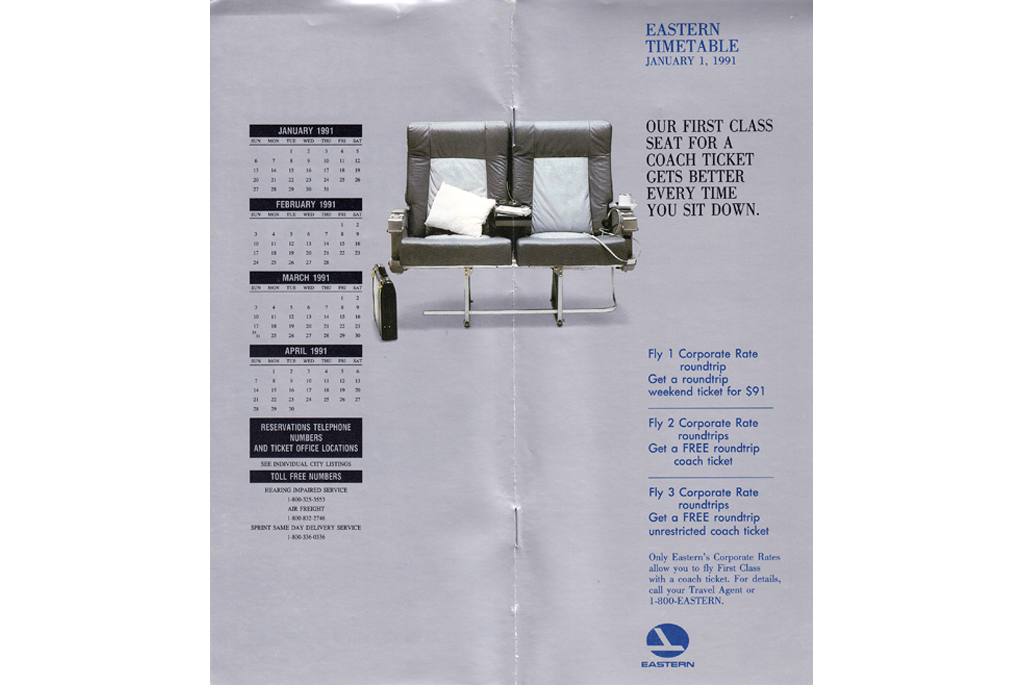Indie fo January 1991 timetable, als showing a double seat
