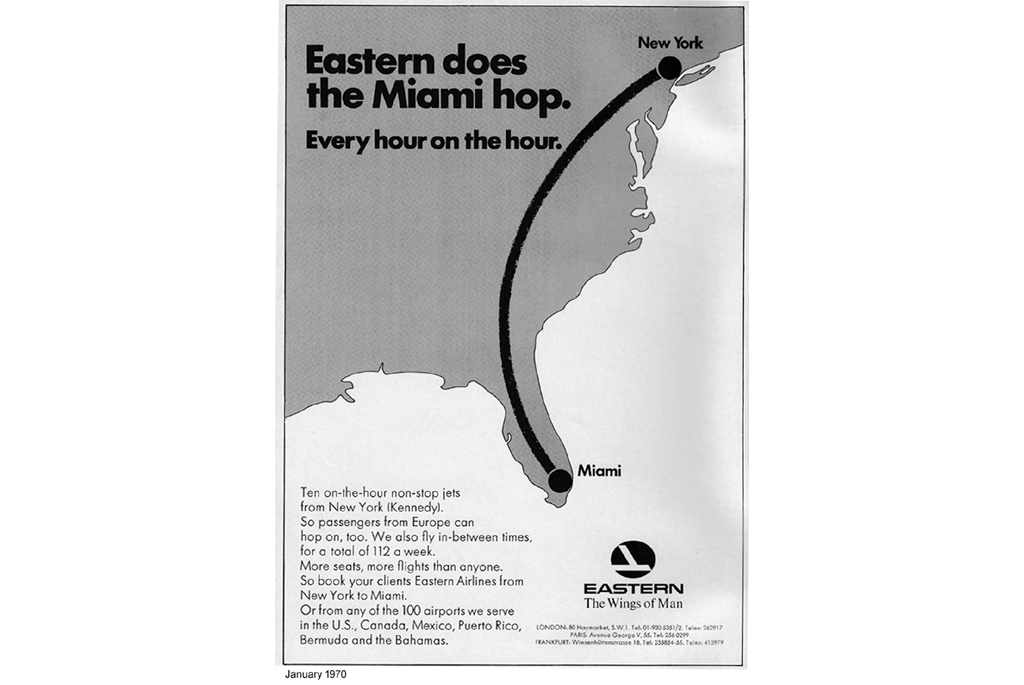 Eastern does the Miami hop - showing route from New York to Miami