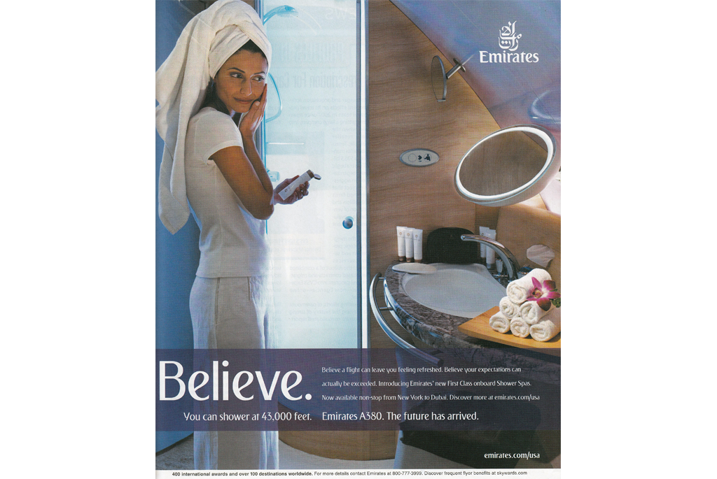You can shower at 45,000 feet on the A380 - second slide.