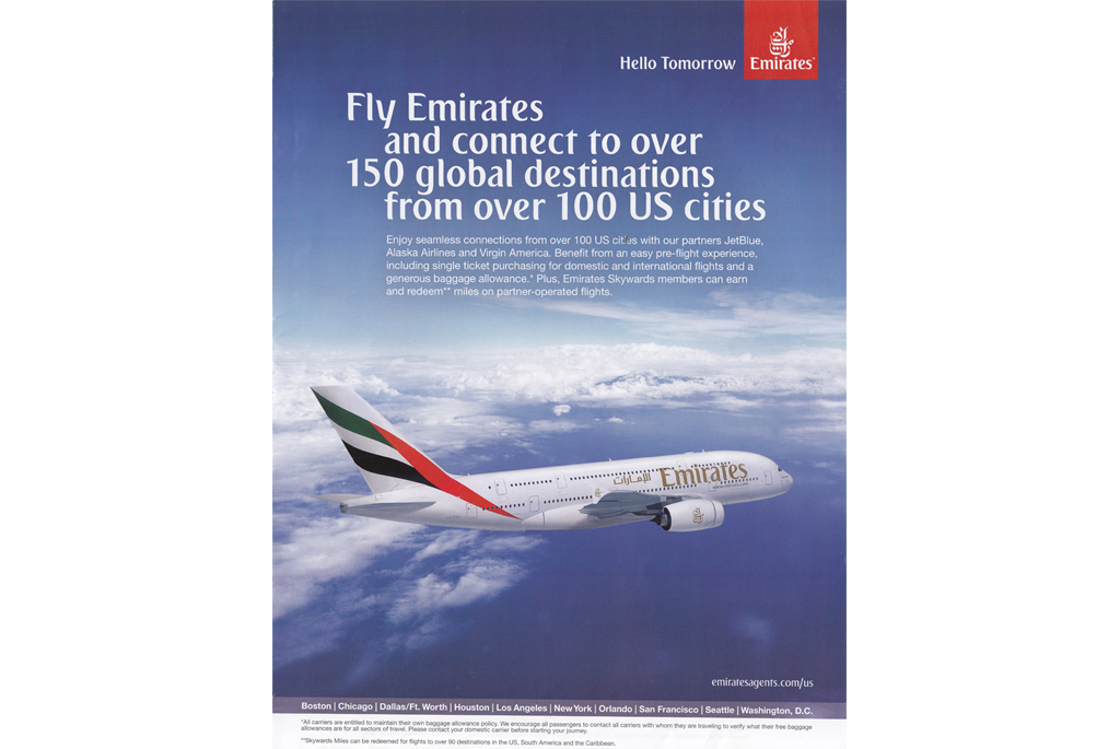 Emirates connects to 150 global destinations from over 100 US cities