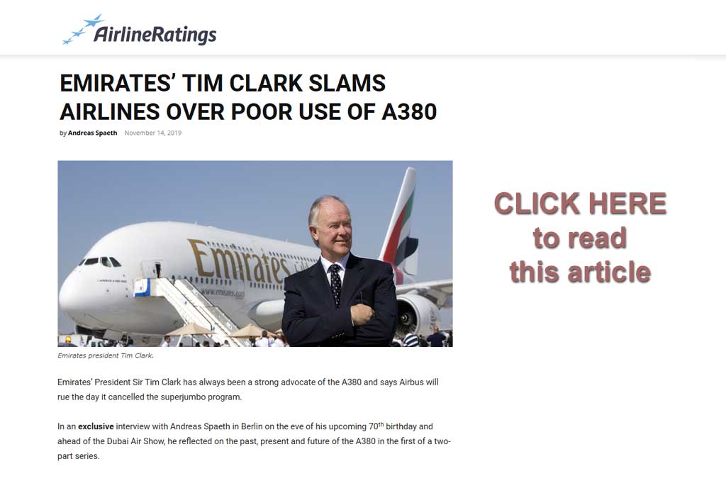 Click here for article - Emirates Tim Clark slams airlines poor use of A380