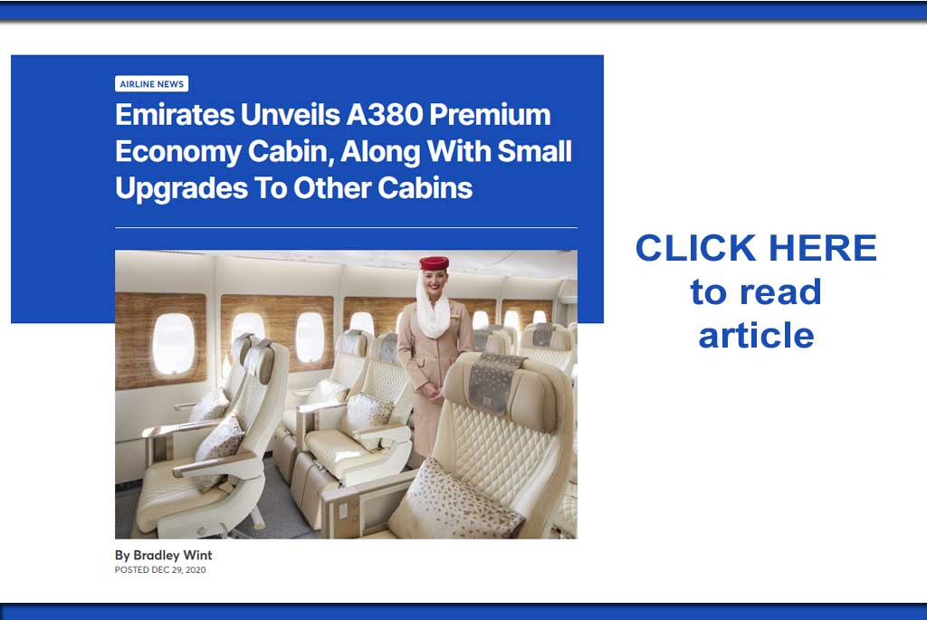 CLick here for article - Emirates unveils A380 premium economy cabin, along with other upgrades for other cabins 