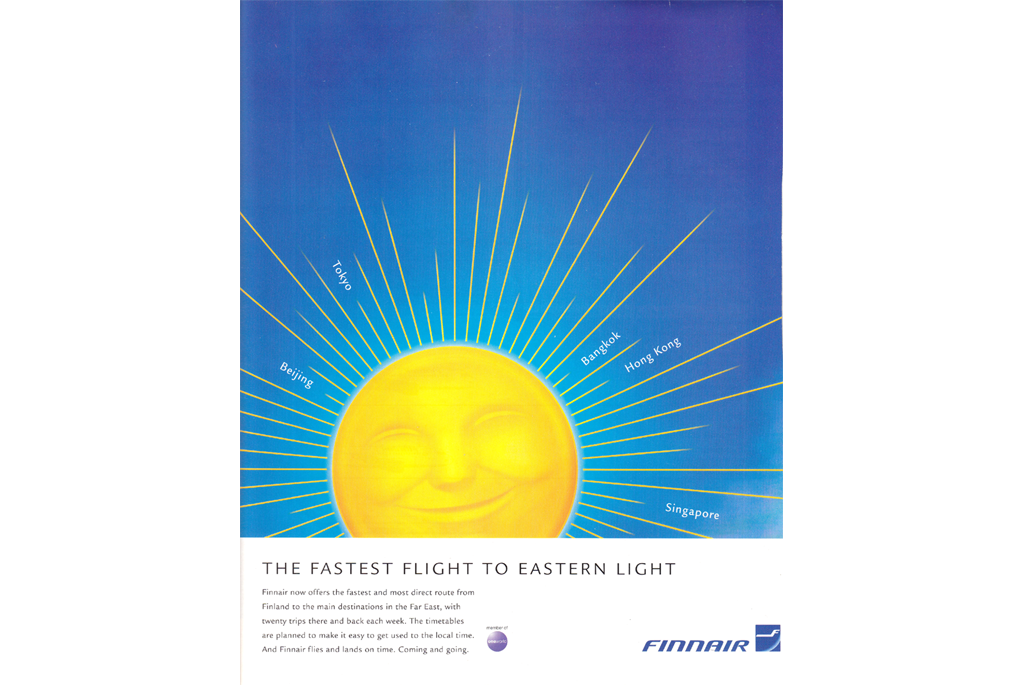 AD - blue sky with sun face - the flastest flight to the eastern light
