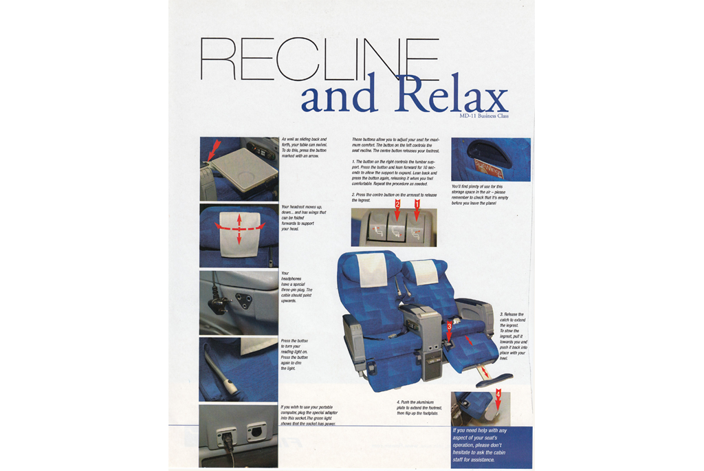 Recline and relax - picture of buisness class seat and amenaties