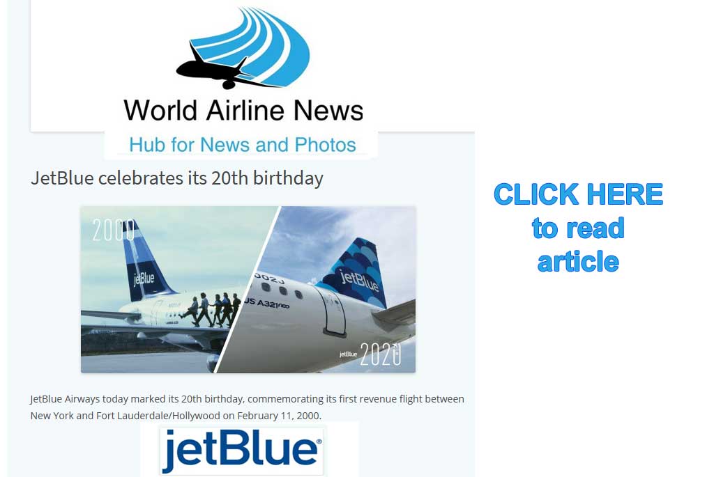 Jet Blue celebrates 20th birthday - Click here to read article