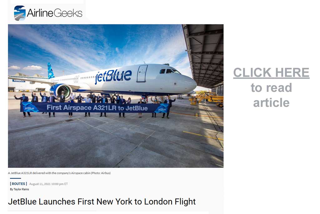 Jet Blue launches first New York to London flight - Click here to read article