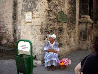 Woman selling flowers near Plaza Vieja