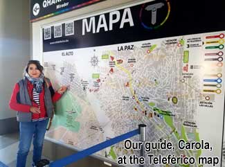 Mi Teleferico - Our guide Carola at the Mi Teleferico map.
