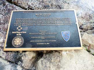 Machu Picchu plaque