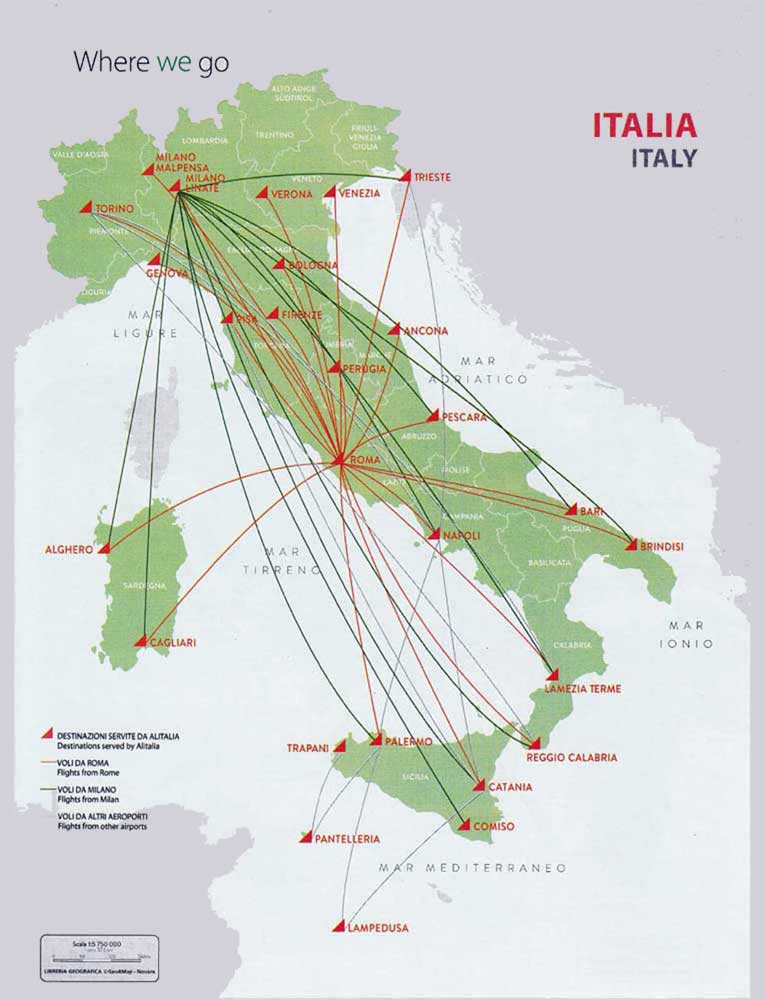 Map of Italy routes