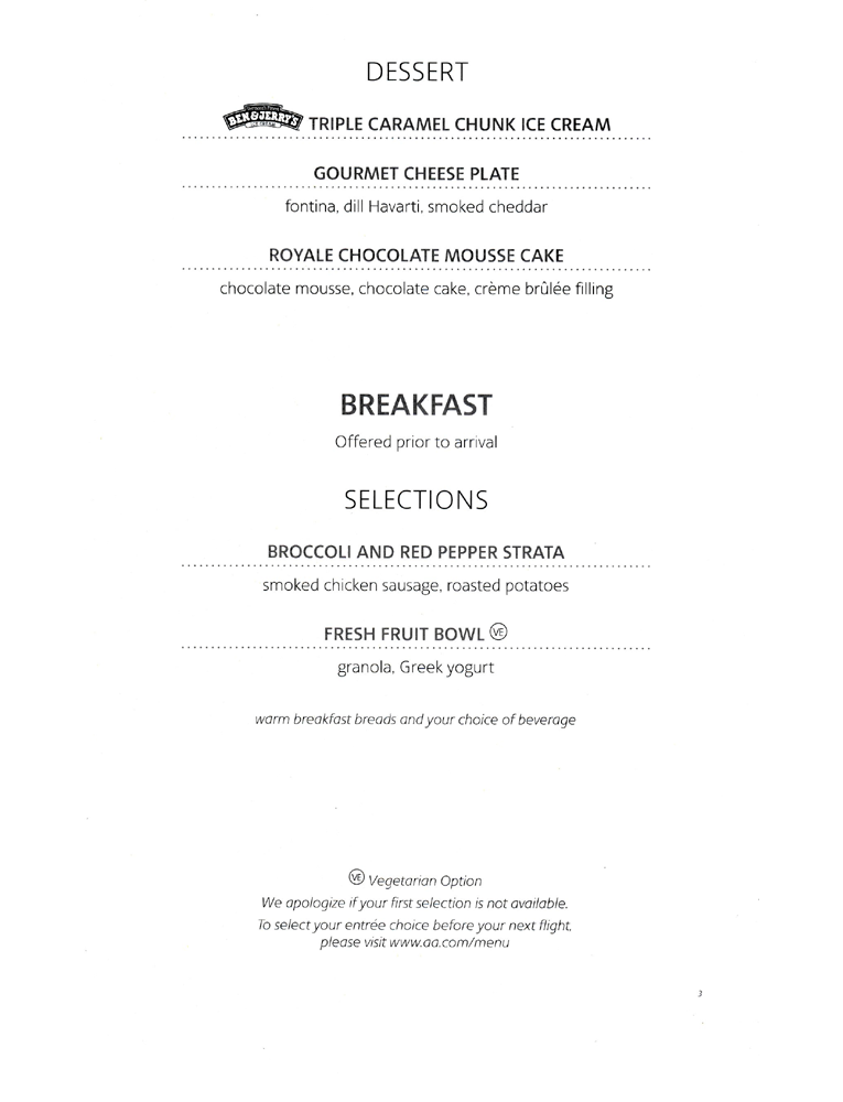 Business Class Menu