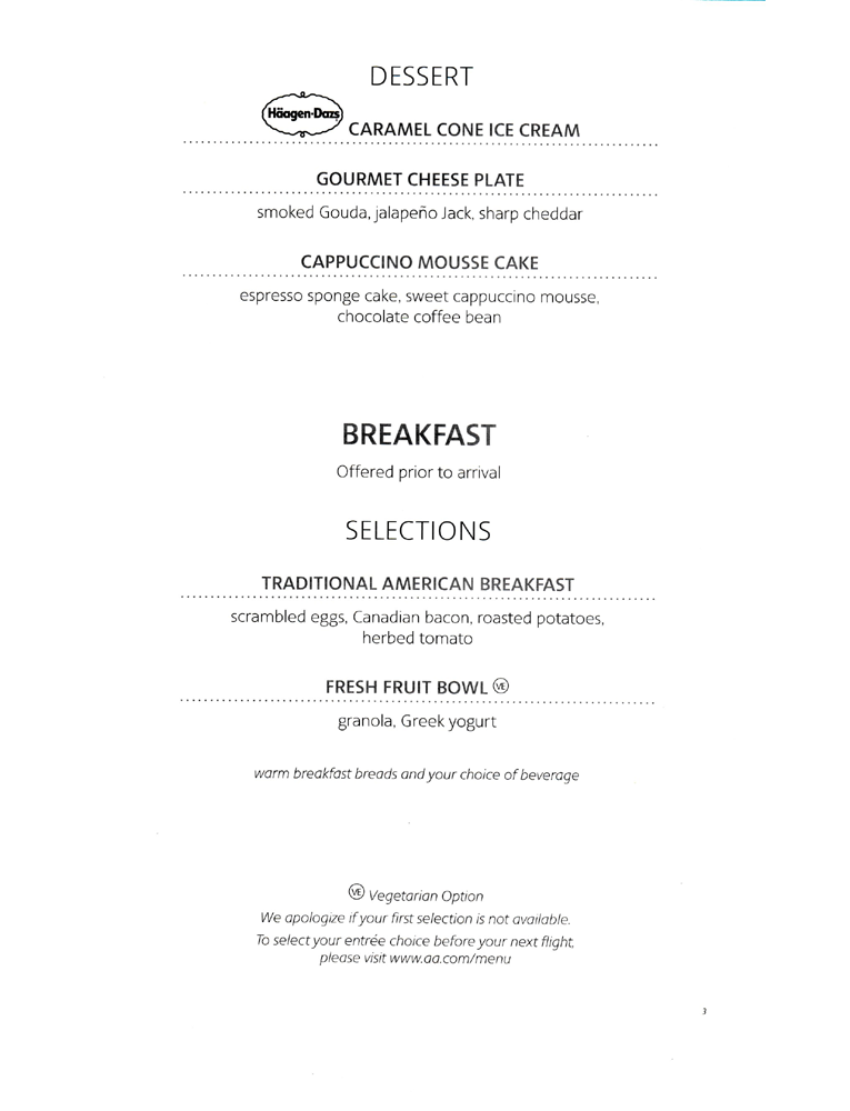 Business Class Menu