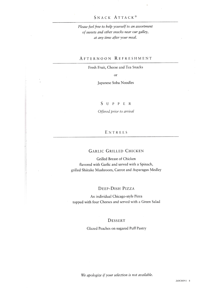 Business Class Menu