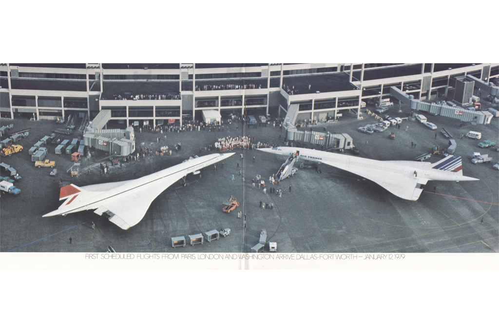 Two Concords, British Airways and Air France at airport (arial view)