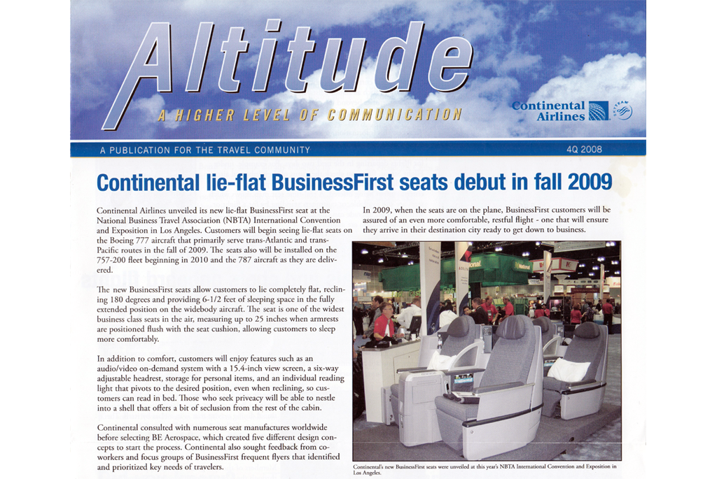 Continental lie-flat business first seats debut in fall 2009