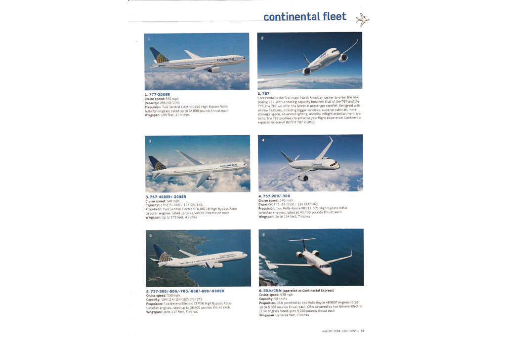 Picture of six planes in fleet, 787, 777-200, 767-400ER, 757-200, 737, ERJ 145