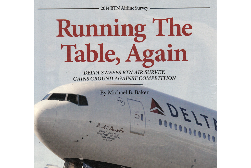 Delta gains ground against compeption.  Picture of front of plane.