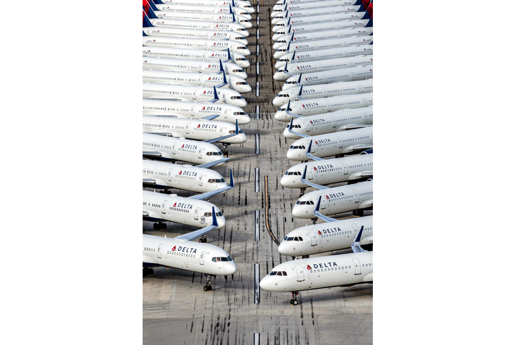 Delta planes sitting in storage in V configuration.