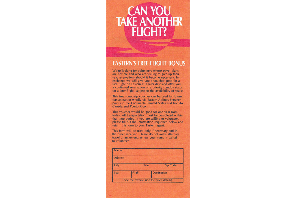 Easterns free flight bonus pass