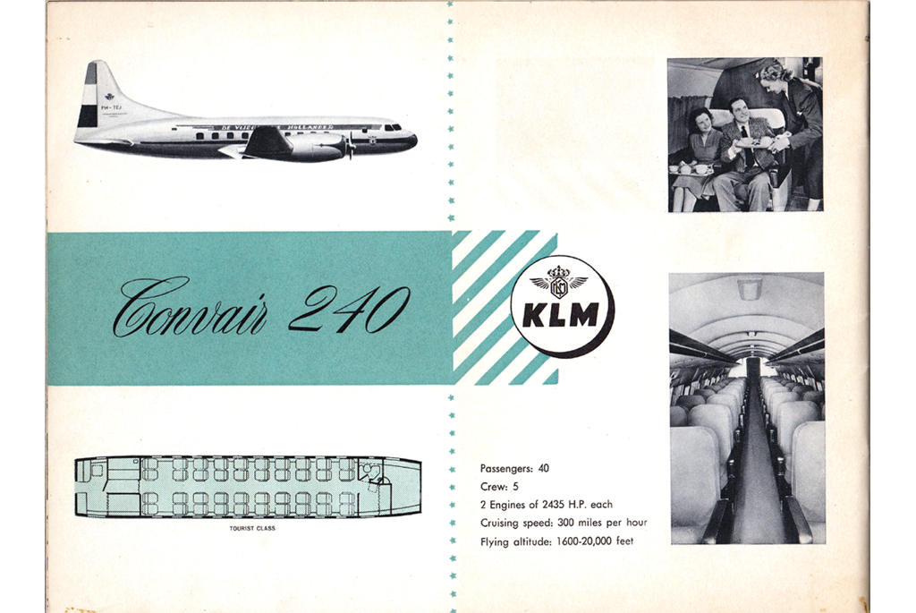 Convair 240 - picture of plane, seat map, seats and people in plane