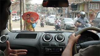 Kathmandu, view from inside of car